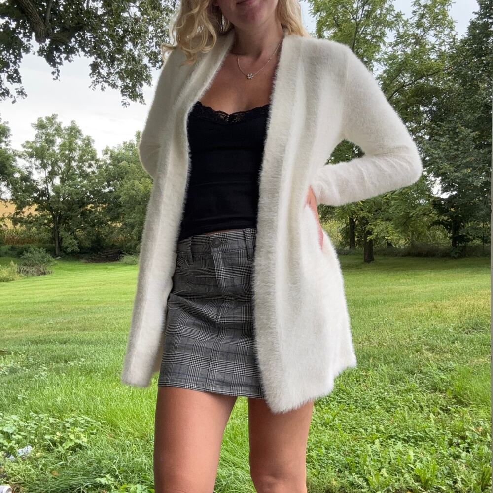 Banana Republic Fuzzy White Eyelash Knit Open Front Cardigan Sweater Small